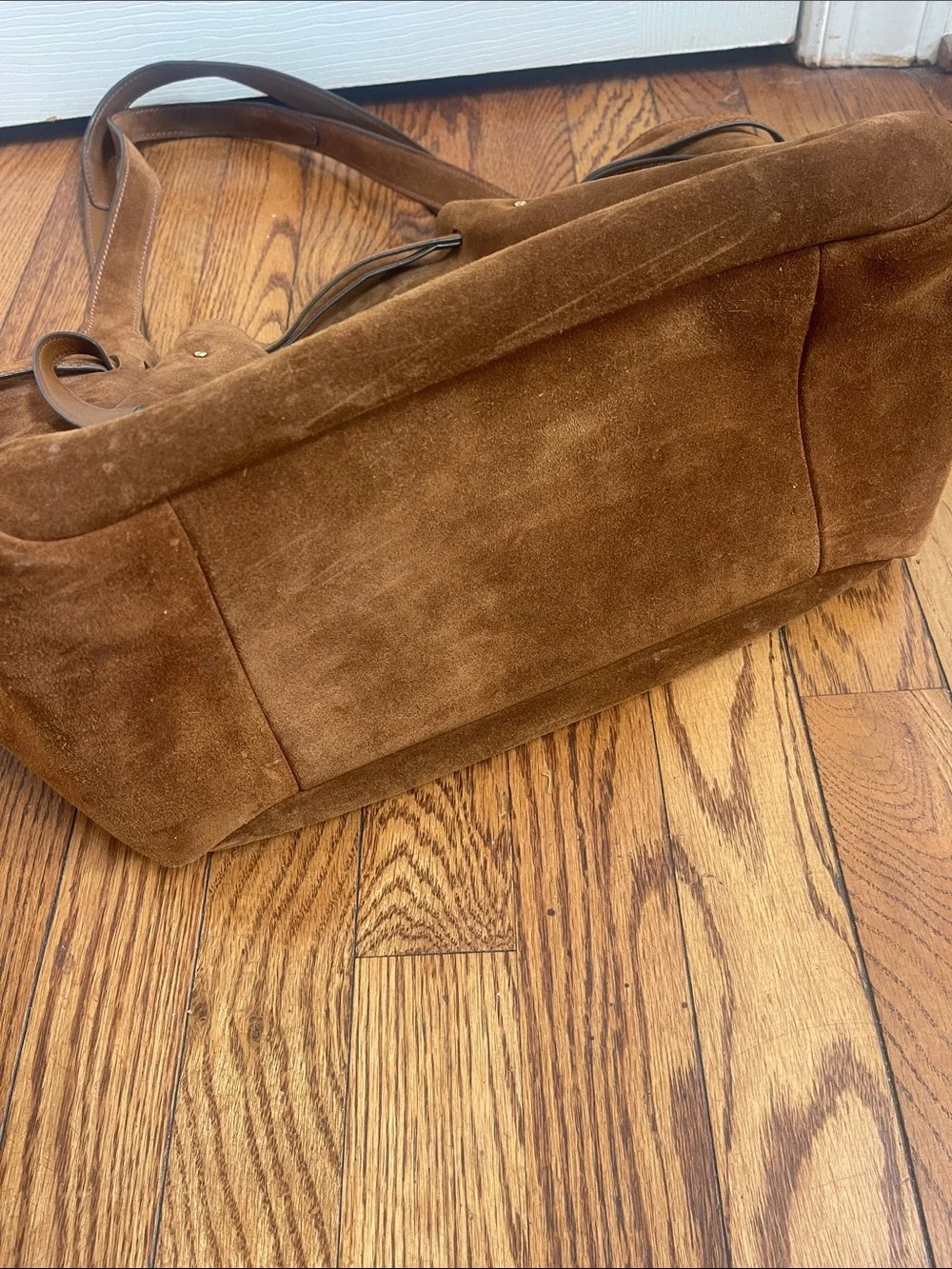 Tory Burch Large Romy Caramel Suede Shoulder Tote Bag
